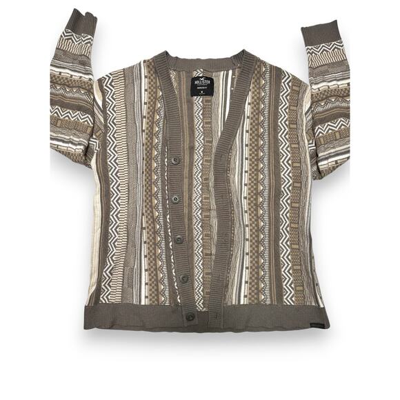 Hollister Oversized Geometric Striped Gray Knit Cardigan Size Medium - Picture 7 of 12